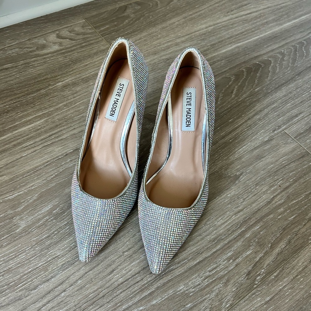 Steve Madden Crystal Embellished Pointed-Toe Pumps - Silver